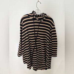 Black and Tan Striped Hoodie dress/ cover up